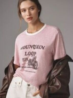 Pilcro Mountain Loop Pink Graphic Tee Xs